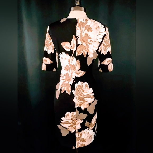 Liz Claiborne, Black Floral, Midi, Sheath Dress, Size 8, Pristine Condition - Picture 5 of 11